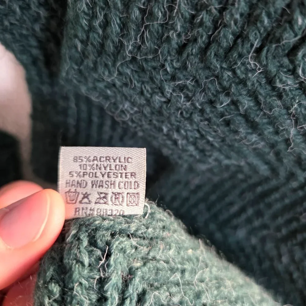 C.C. Knit Scarf Dark Green Zigzag Ric Rac Ripple Edge Long Winter Wrap